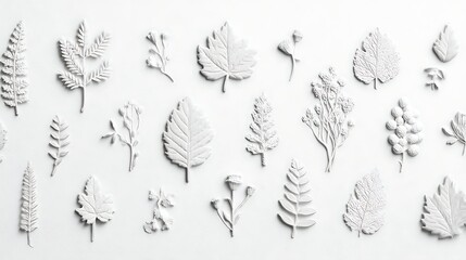 Minimal white botanical leaf wall art set high resolution picture