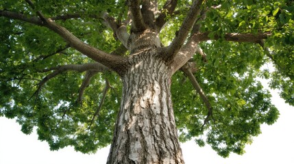 Majestic tree with sprawling branches and lush green leaves reaching towards the sky