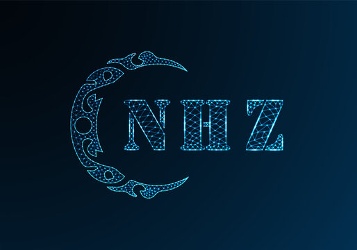 Low poly letter logo NHZ design. NHZ letter logo low poly vector design on blue color gradient background. NHZ logo low poly design
