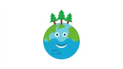 A smiling earth with trees and blue and green colors representing nature