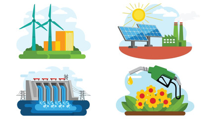 Four renewable energy sources powering a sustainable future with clean technology icons