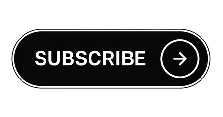 Subscribe Now Button, minimal black vector web banner element with icon, isolated on white background, suitable for e-commerce, advertising, online store UI design, apps, websites, and digital interfa