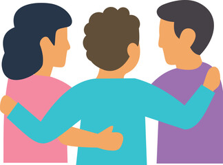 Fototapeta premium Three people embracing, representing friendship, unity, and team spirit