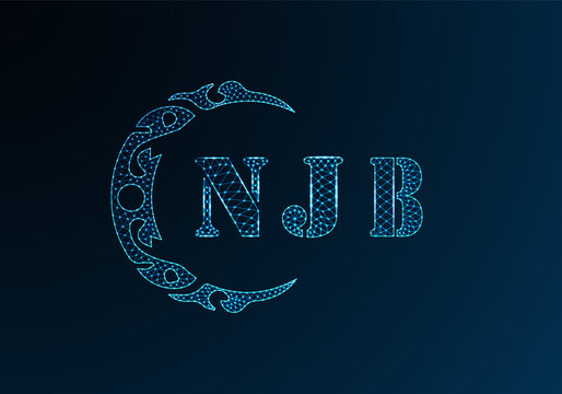 Low poly letter logo NJB design. NJB letter logo low poly vector design on blue color gradient background. NJB logo low poly design