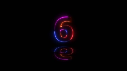 Fototapeta premium 3d rendering of glowing number 6 in the dark. Glass symbol with glowing linear frame, laser line.