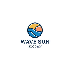 Wave sun logo style icon design template vector illustration