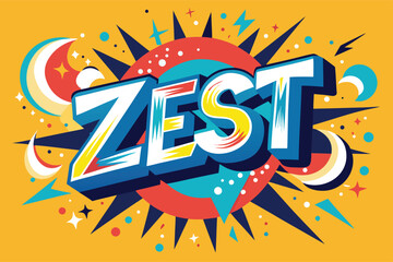 Vibrant zest typography with dynamic colorful background and playful design elements © merry
