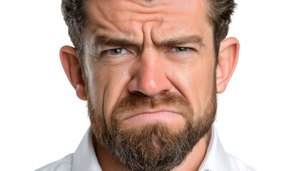 Fototapeta premium Intense Scowl: Capturing raw emotion, a man's face is etched with a powerful expression of disgust, conveying a spectrum of negative feelings