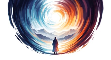 Fototapeta premium A person standing in front of a vibrant swirling tunnel of light