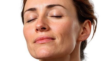 Fototapeta premium Serene Contemplation: Capturing inner peace, a woman closes her eyes, reflecting on tranquil thoughts and finding solace. 