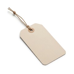 Fototapeta premium Blank beige tag with string on isolated white background for labeling purposes