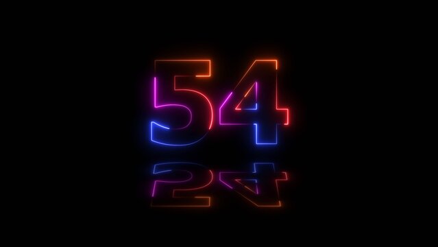 3d rendering of glowing number 54 in the dark. Glass symbol with glowing linear frame, laser line.