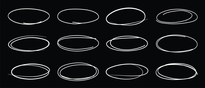 Marker Oval and Circle Sketch Set &ndash; Hand-Drawn Highlight Frames and Doodle Ellipse Shapes in Adjustable Colors
