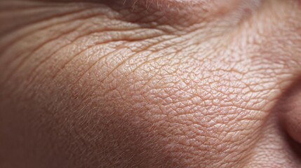 Fototapeta premium Close-up of a person's skin. the skin appears to be light brown in color and has a rough texture. the lines on the skin are visible and appear to be slightly wrinkled.