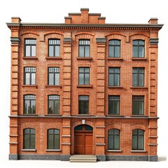 Fototapeta premium Clean architectural elevation of a four story red brick tenement building
