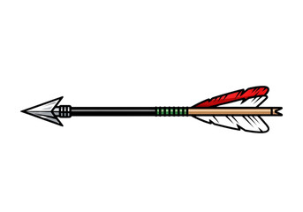 Traditional Hunting Arrow with Red Feathers &ndash; Archery Arrow Illustration Isolated