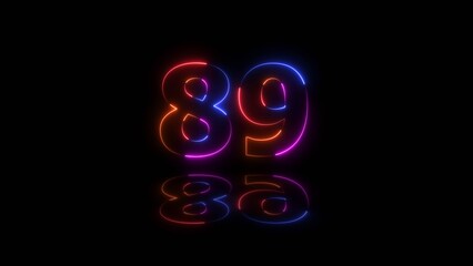 3d rendering of glowing number 89 in the dark. Glass symbol with glowing linear frame, laser line. © MDNAZMUL