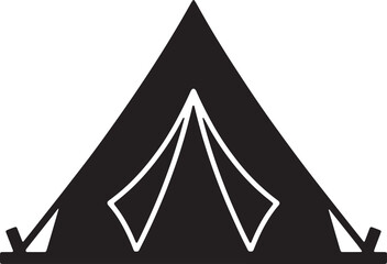 Simple black silhouette icon of an a frame camping tent for outdoor adventure and recreation © uniquenaznin