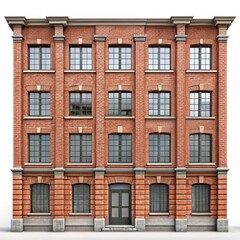 Obraz premium Historic urban brick masonry building with elegant wooden door and windows