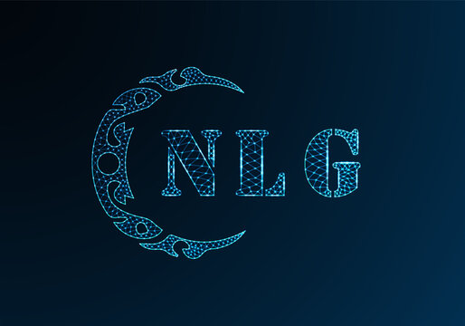 Low poly letter logo NLG design. NLG letter logo low poly vector design on blue color gradient background. NLG logo low poly design