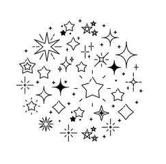 Different Types Stars Sign Round Design Template Thin Line Icon Concept. Vector illustration of Glowing Light Effect