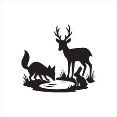  Silhouetted Woodland Animals Drinking Vector Image