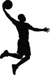 Basketball, player, jumping, for, slam, dunk, silhouette, isolated, on, white, background, active, sportsman, in, mid, air, action, pose, flat, vector, illustration. © Shafiqul