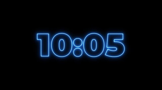 Neon countdown 11 minutes timer animation background. Glowing countdown animation.