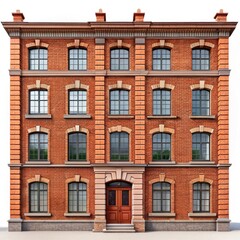 Obraz premium Classic red brick apartment building facade isolated on white background
