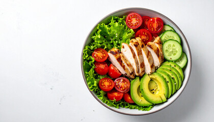 Grilled Chicken Salad Bowl with Fresh Avocado and Veggies
