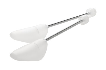 White plastic shoe stretcher and shoe storage insert. Shoe care.	