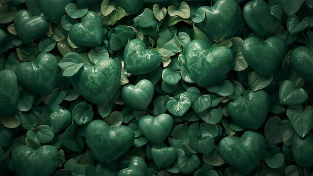 Green clover shaped hearts forming textured background pattern