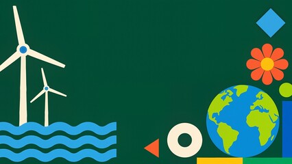 Wind turbines and earth with colorful shapes © Owen