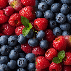 Fresh Raspberries and Blueberries Mix isolated on transparent background