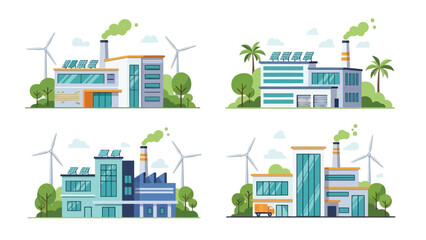Illustration of urban development stages with green energy integration in city buildings