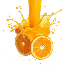 Fresh orange juice splash with sliced oranges isolated on transparent background