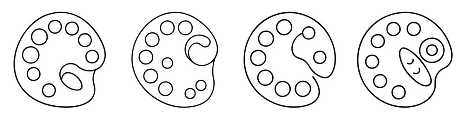 Obraz premium Four artist palettes each containing circular wells in a line drawing