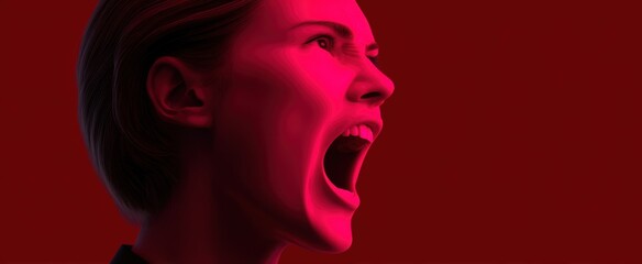 fierce woman shouting passionately showing powerful feelings and vibrant energy in an intense shout