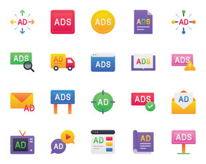 Gradient color icons set for Ads marketing