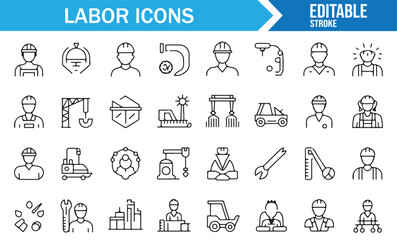 Fototapeta premium Engineering and Technician Outline Vector Symbols