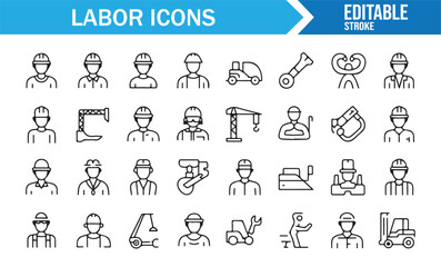 Obraz premium Workforce and Skilled Trade Editable Stroke Icon Pack