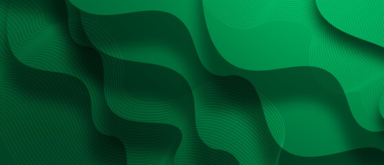 Modern dark green wave background with realistic shadow design