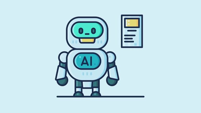 Cartoon Robot with AI Symbol on Blue Background artificial intelligence