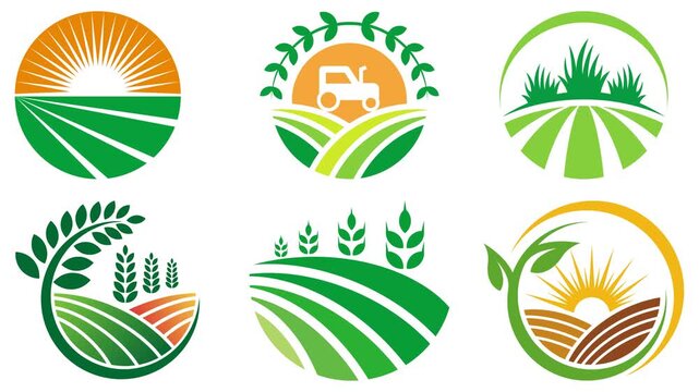 Collection of Six Circular Agricultural and Farming Logos