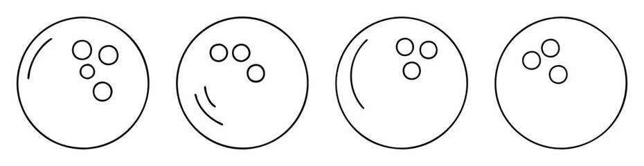 Four bowling balls depicted in a minimal black and white illustration