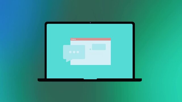 Laptop with Blank Screen on Green and Blue Gradient