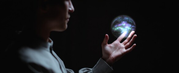 Naklejka premium holographic touch projection to experience virtual interactions anywhere anytime