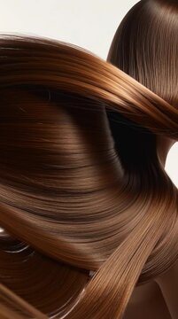 Beautiful smooth and shiny brown hair flowing gracefully in a gentle elegant motion