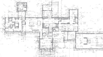 Detailed architectural blueprint floor plan with grey lines and dots on white background house