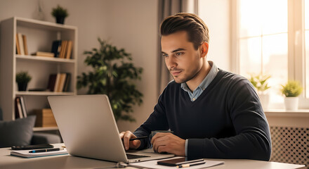 Young Professional Working From Home on Laptop &ndash; Remote Work Lifestyle Concept